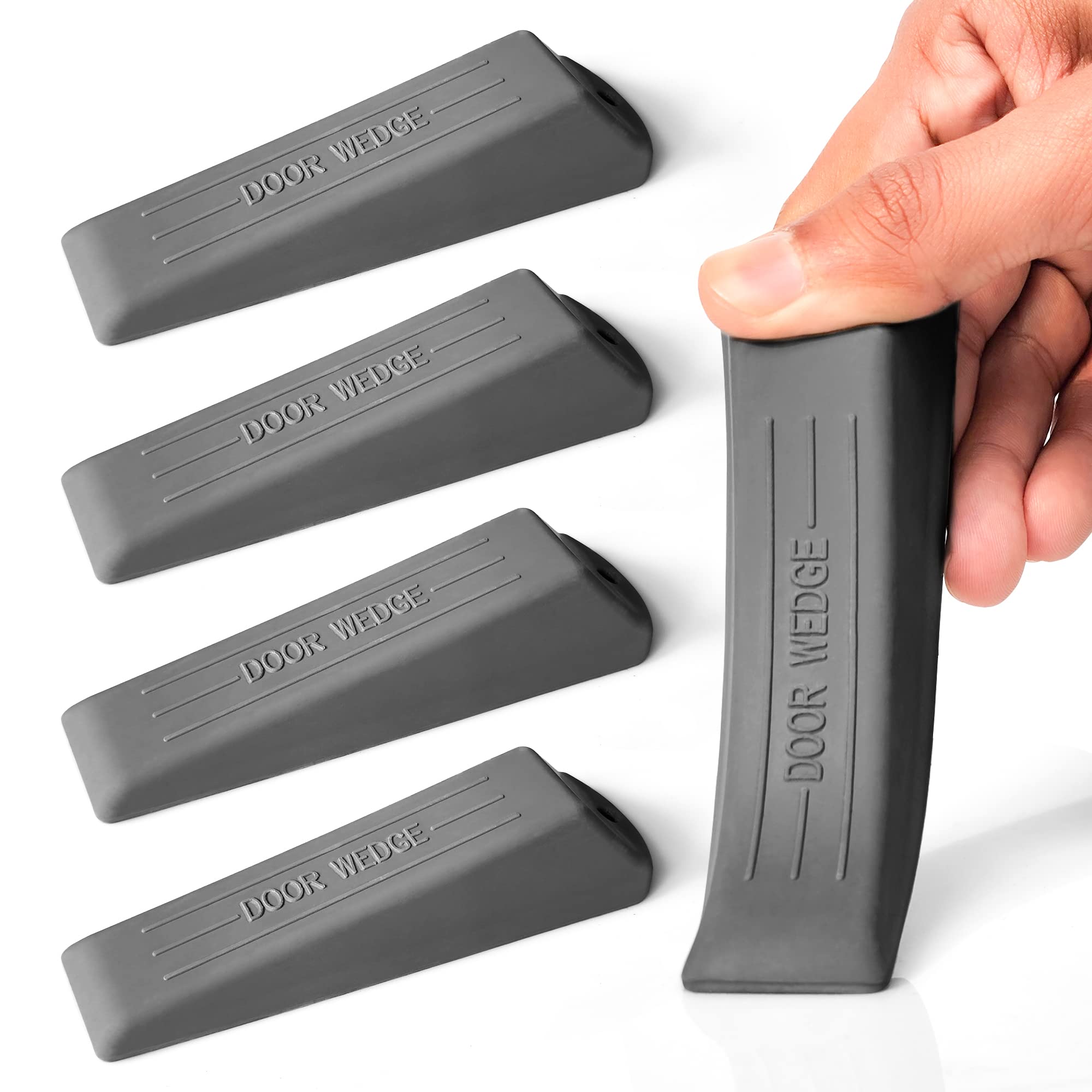 Pack of 5 - Door Wedge Rubber Door Stoppers for Floor Non-Slip Non Scratch Door Stops Ideal for Homes, Offices, Schools and Shops, Grey