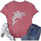 VQD Womens Shark Shirt Waves T-Shirts Great White Jaws Fish Sea Ocean Animal Lover Tee Tops
