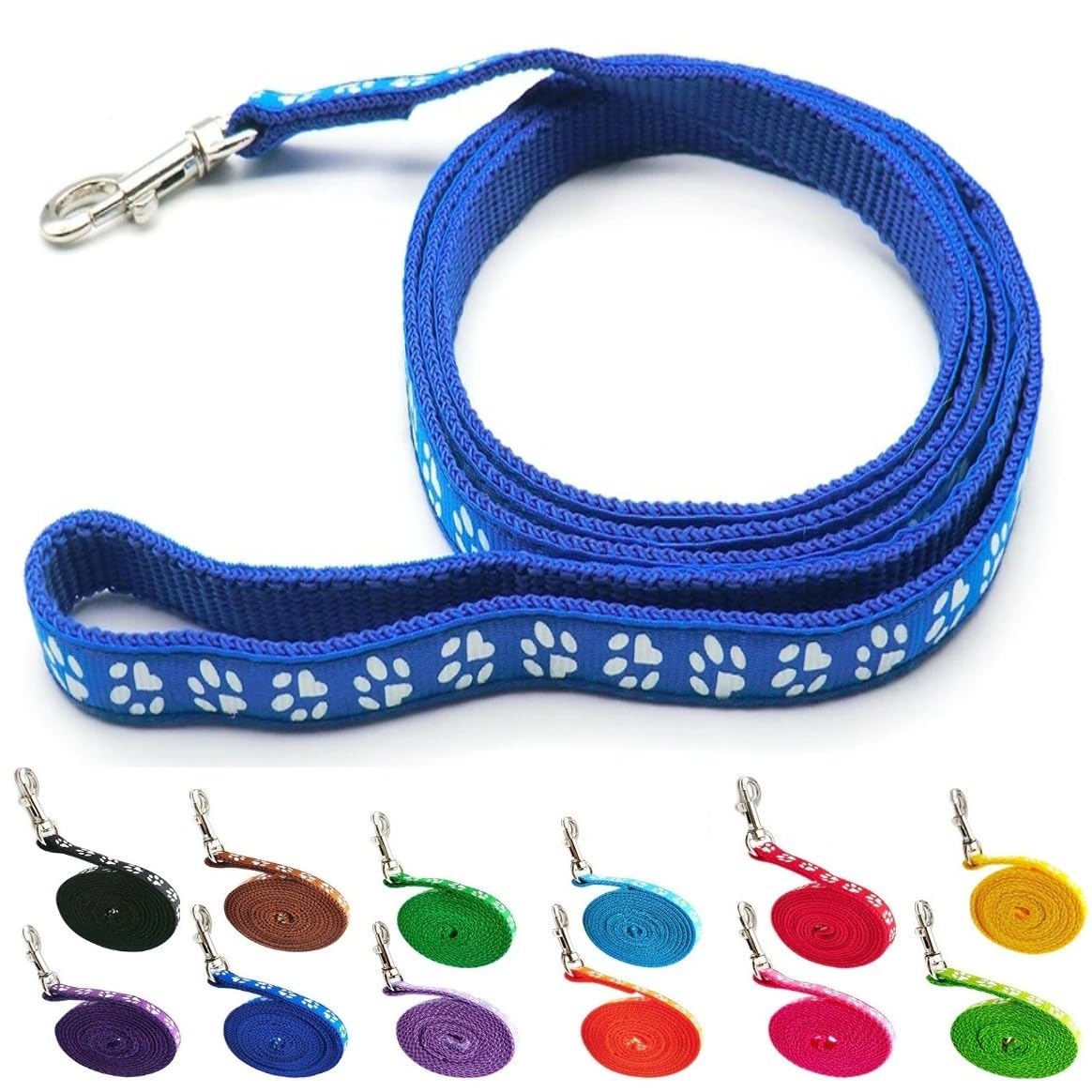 Small Dog Puppy Pet Cat Kitten Lead Pawprint Design Lightweight Nylon Metal Clip 120cm Leash Blue