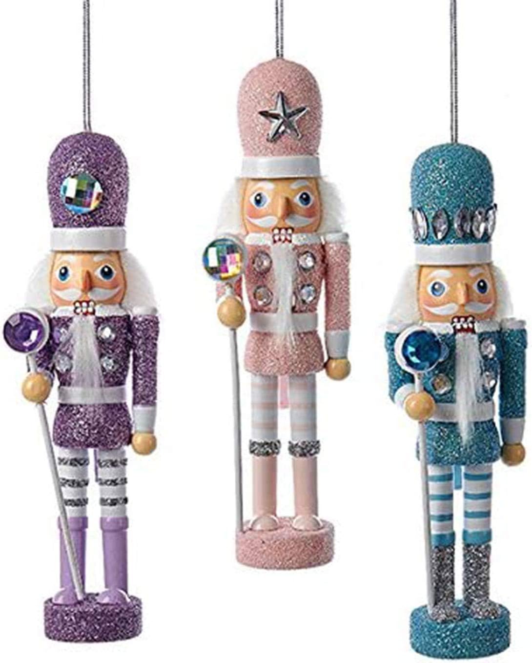 Nutcrackers - Kurt Adler 6-Inch Hollywood Pastel Nutcracker Christmas Ornaments 3 Assorted