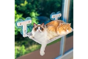 Pawmee Cat Window Perch with 6 Strong Suction Cups, for 2 or More Cats and Kittens, Cat Hammock Cordless for Window, Solid Metal Frame, Foldable Cat Beds for Indoor Cats, Suitable for Multi-cat Family