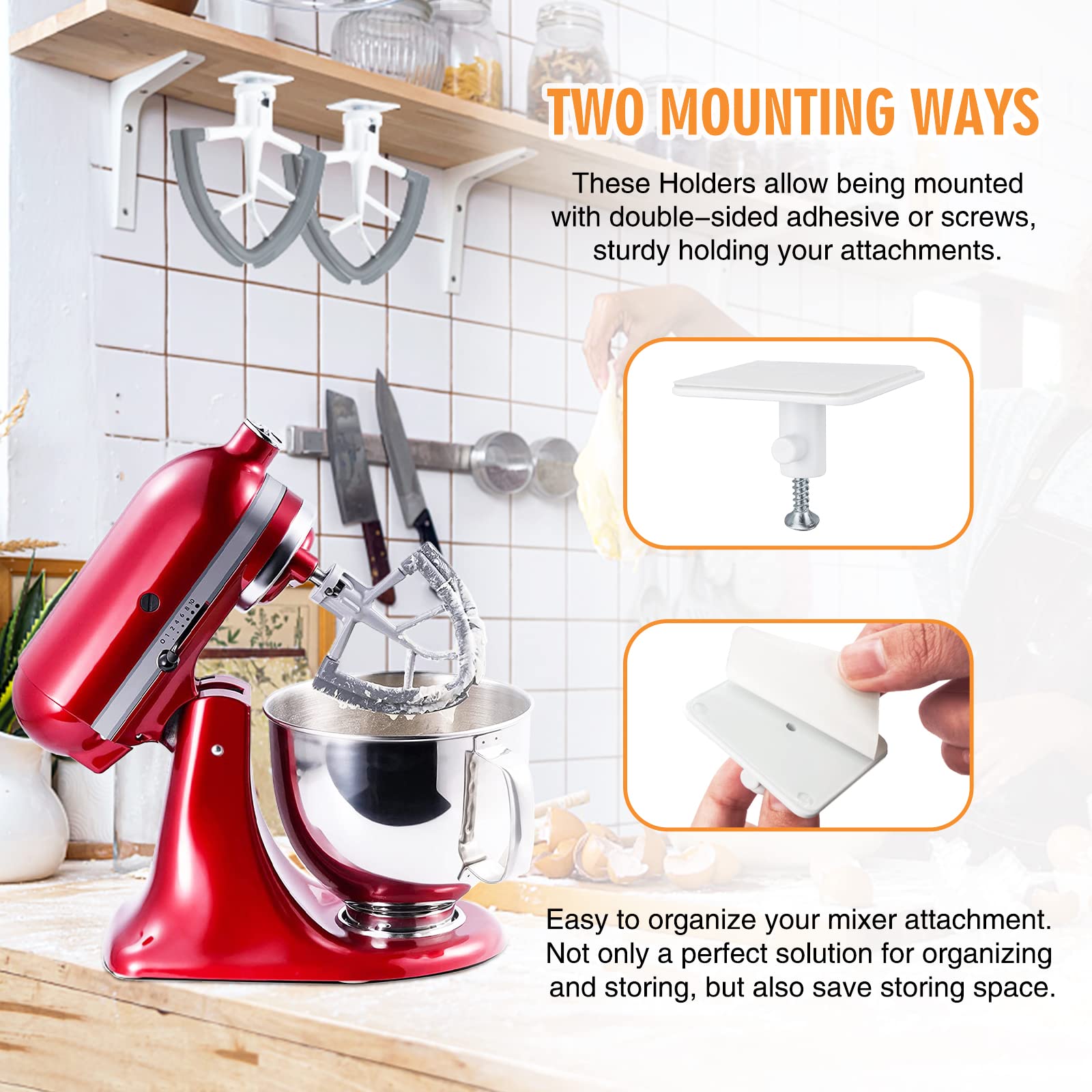 Owowong Flex Edge Beater Aid 4.5-5Qt Tilting Head Stand Mixer with Cable Organizer and Fixing Holder, Flat Beater Paddle with Flexible Silicone Edges, Bowl Scraper, Kitchen Utensil Mixer Accessories