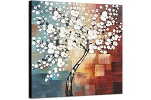 Wieco Art Morning Glory Modern Abstract White Flowers Oil Paintings on Canvas Wall Art 100% Hand Painted Floral Artwork for Living Room Bedroom Home Office Decorations Wall Decor
