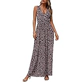 CATHY Women's Casual Sleeveless Deep V Neck Beach Waist Maxi Dresses with Pockets