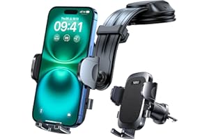 YRU [2025 Upgraded Safest Strongest Car Phone Holder Bendable Arm 【360° Rotatable Suction & Never Block View】 Cellphone Mount Dashboard Windshield Vent for iPhone 16 Pro Max 15, Black