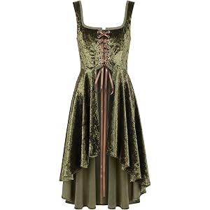 MOSTORY Green Woodland Renaissance Corset Overdress for Women Fairy Costume | Lace-up Adjustable Fit, Ployster Material, Renf