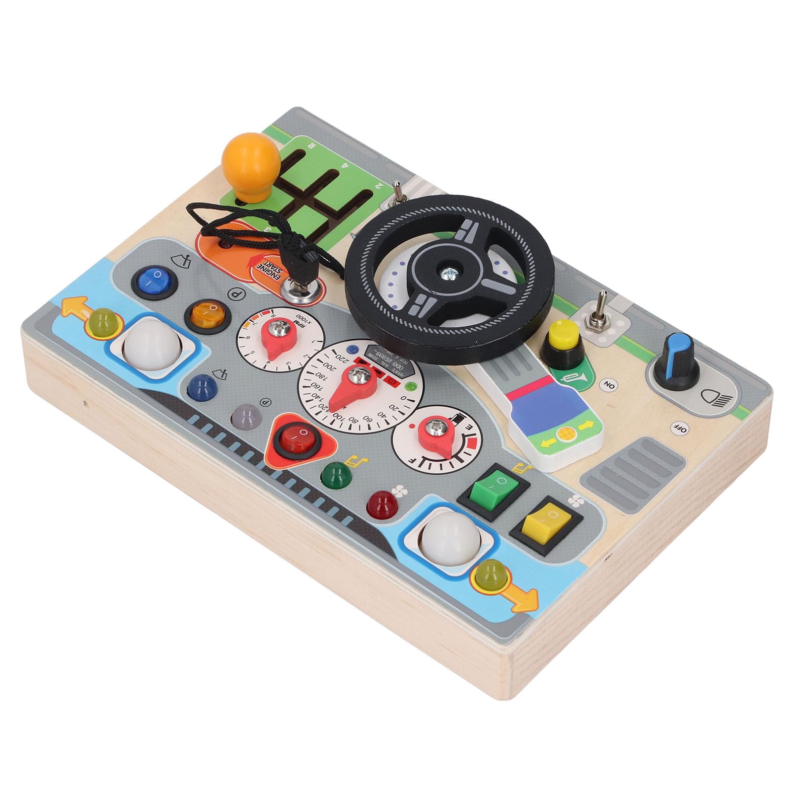 RIZGHWOY Wooden Steering Wheel Toy, Educational Electronic Activity Board for Kids, Kindergarten Learning