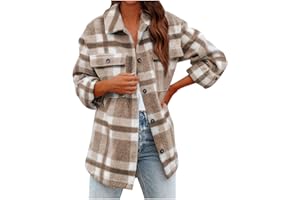 CFDRFGH Button Down Shirts Jackets for Women Long Sleeve Plaid Flannel Top Casual Lapel V Neck Oversized Shackets Blouses Top
