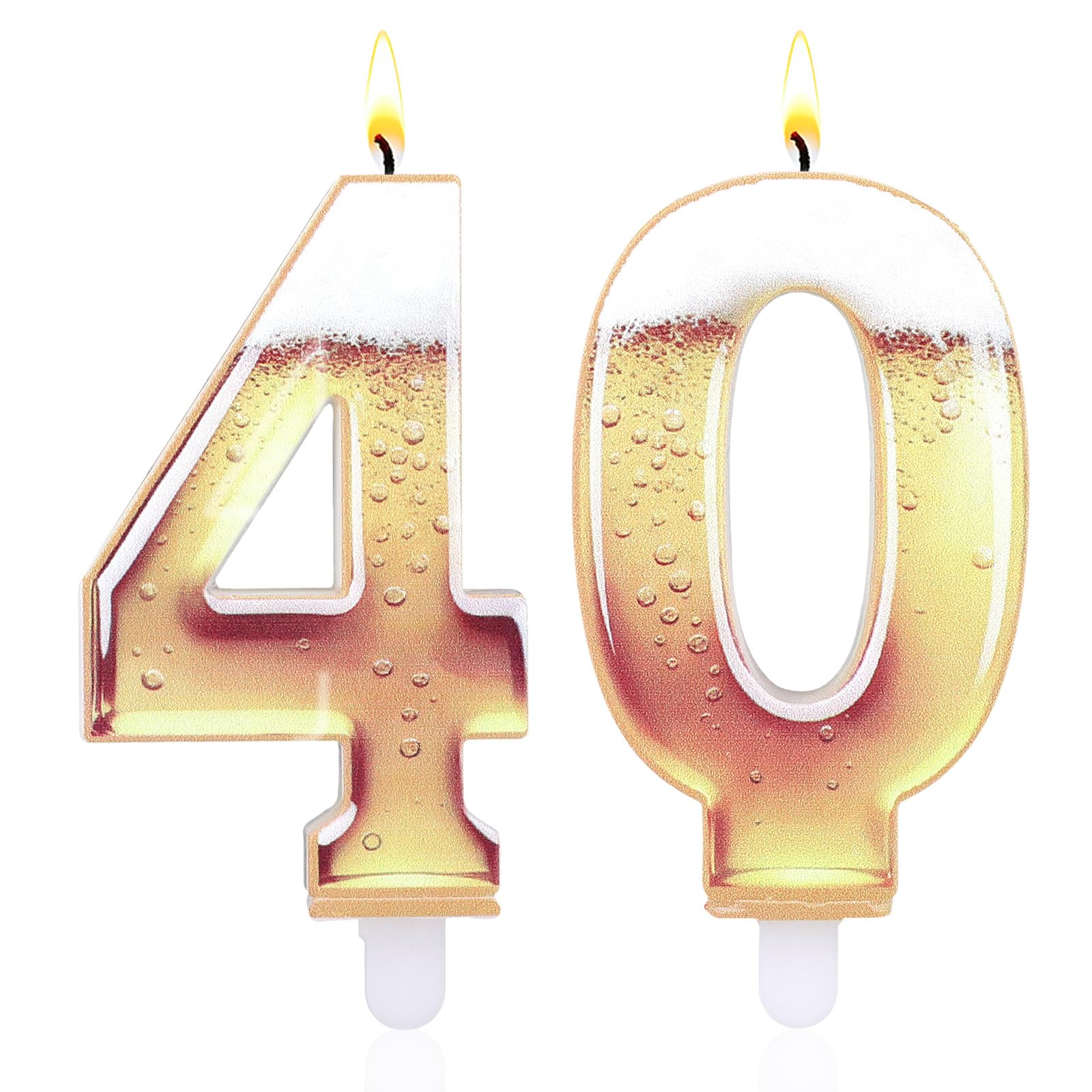40th Birthday Number Cake Candles, Gold Beer Themed Cake Decorations Funny Party Topper Supplies for Men Beer Lover Birthday Celebration (40)