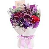TINGE TIME Aritifical Flowers Bouquet, Purple Gift Bouquet, Birthday Gifts for Women, Eternal Roses Bouquet for Grandma Wife Anniversary
