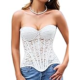 ChiaoLezhee Women's French Romance Corsets, Sheer Floral Lace Fits 0-18, Push-Up Bustier with Boning and Adjustable Lacing