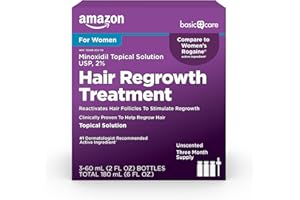 Amazon Basic Care Minoxidil Topical Solution USP, 2% Hair Regrowth Treatment for Women, 3-Month Supply, Unscented, 2 fl oz (Pack of 3)