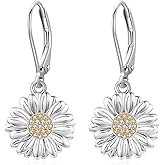 CUOKA 925 Sterling Silver Daisy Small Hoops Earrings, Hypoallergenic Huggie Earrings for Sensitive Ears Sunflower Jewelry Mother Day Birthday Aniversary Valentine's Day Christmas Gifts men Her