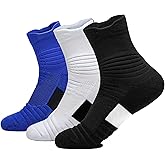 Yoknatt 3 Pack Compression Basketball Socks Performance Cushioned Athletic Crew Sports Running Cycling Sock