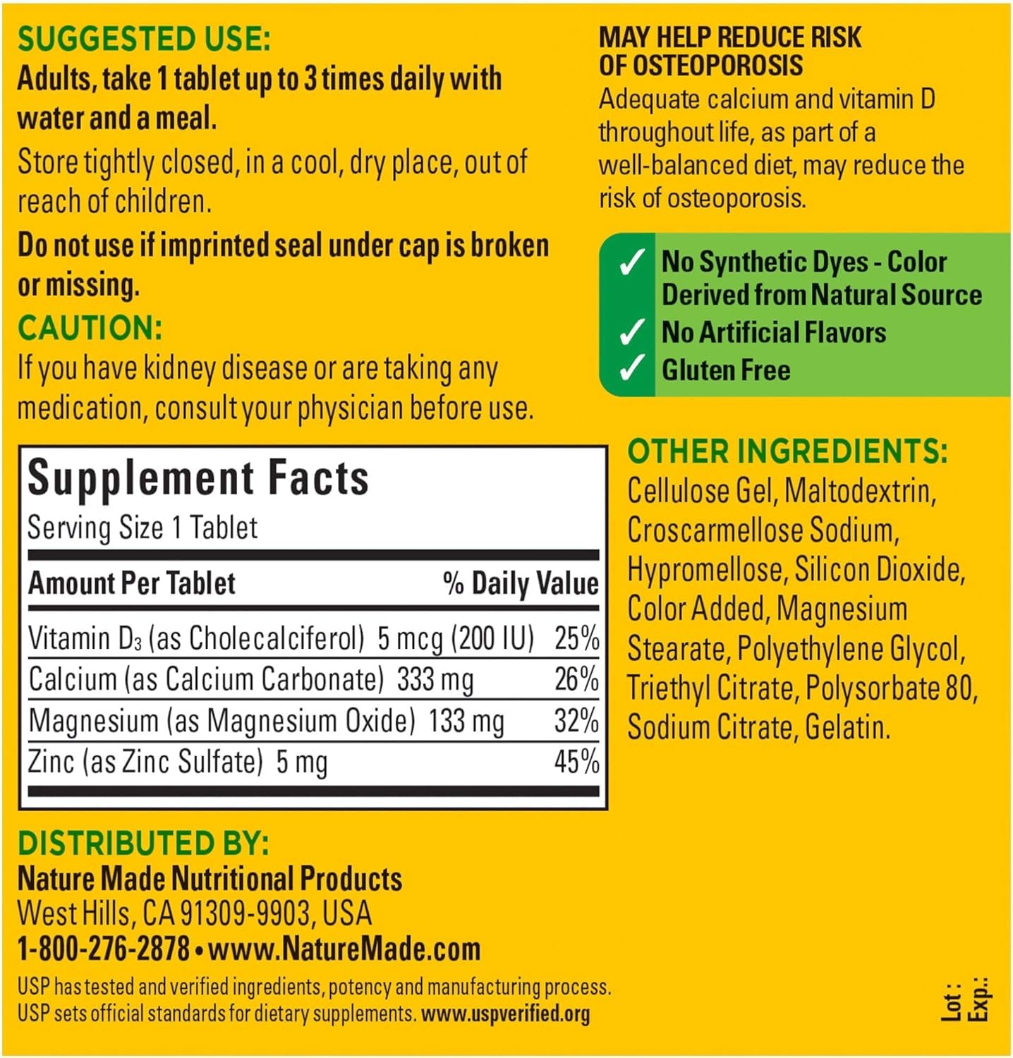 Nature Made Calcium, Magnesium & Zinc w. Vitamin D Tablets Value Size 300 Ct (3 Pack of 300)