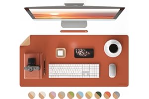 RENMTURE Dual-Sided Large Desk Pad, Faux Leather Natural Cork Mouse pad, Desk Accessories Protector, for Office and Home Work (Orange,36"x17")