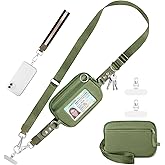 Tiostep Clip and Go Strap for Phone with Wallet Crossbody Phone Lanyard Adjustable and Detachable RFID Wristlet Wallet with ID Window and Zipper, Green