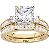 14K Yellow Gold over Sterling Silver Princess Cut Cubic Zirconia Bridal Ring Set