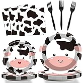 gisgfim 96 Pcs Cow Party Supplies Cow I'm One Paper Plates Napkins Forks Cowprint Disposable Dessert Cake Dinner Tableware Set for Boy Girl Farmhouse Animal Birthday Party Decorations Favors Serves 24