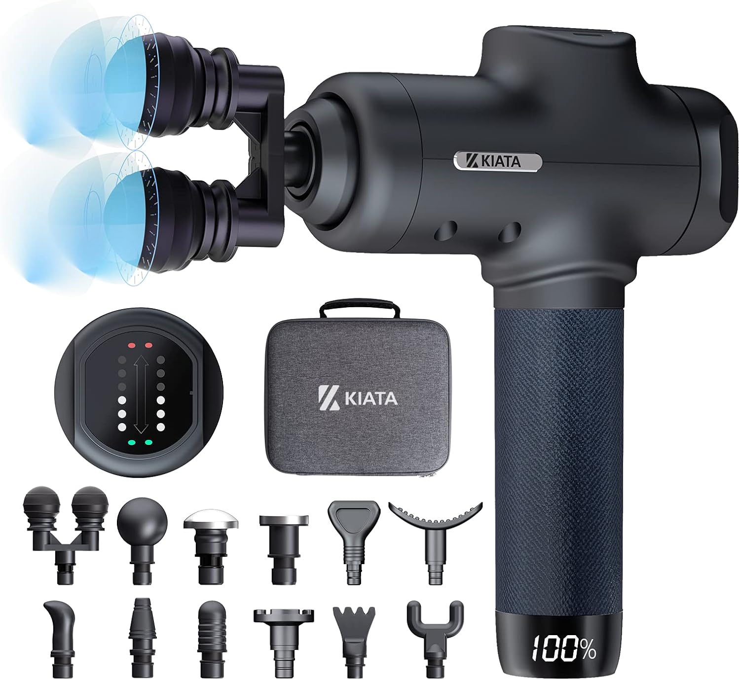 Massage Gun Deep Tissue - KIATA Muscle Massage Gun for Athletes - Percussion Massage Device for Pain Relief with 12 Massage Heads Handheld Electric Back Massager