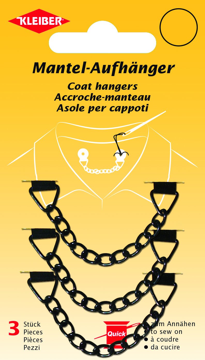 Kleiber 10 X 1 X 0.5 Cm Sew On Metal Coat Hangers, Set Of 3, Black