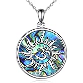 AINFQY Om Necklace 925 Sterling Silver Sun Ohm Pendant Necklace Abalone Jewelry Gifts for Women Men