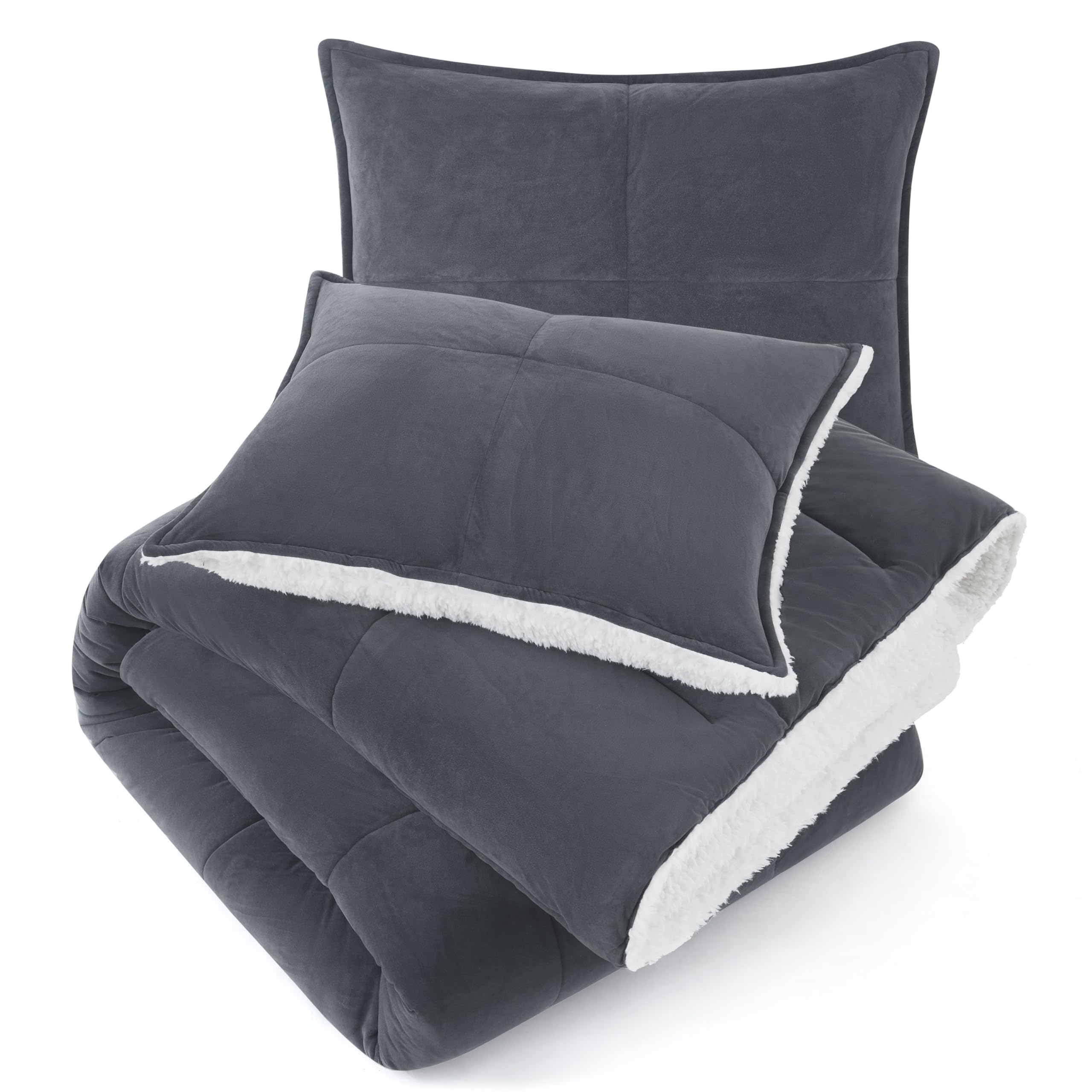 Photo 1 of * MISSING WHITE ‘FUR’ AS PICTURED *UGG Blissful Comforter Set with 2 Pillow Shams Reversible White Comforter Plush Fluffy Warm Bed Set Premium Hypoallergenic Down Alternative Bedding Breathable, King/California King, Blue Imperial