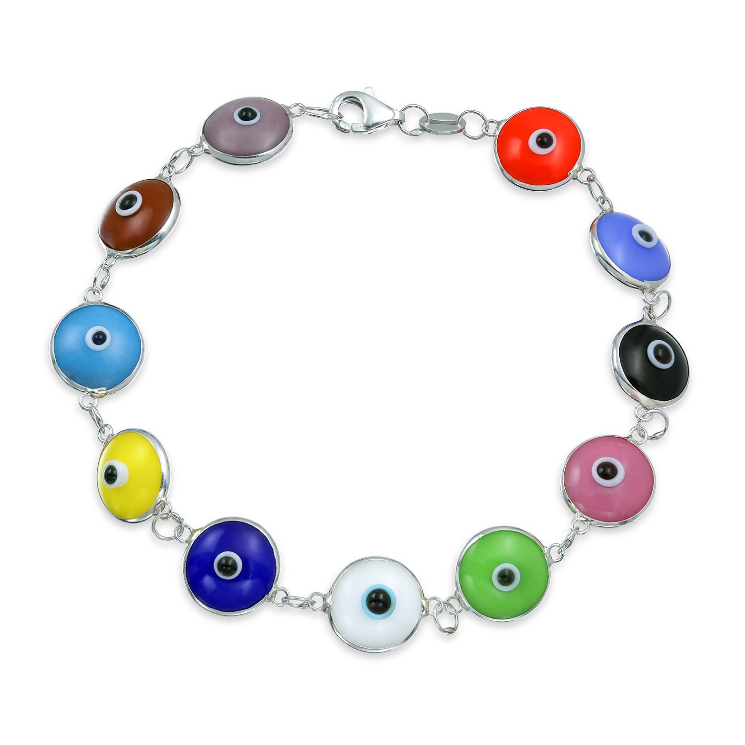 Bling Jewelry Protection Good Luck Amulet Turkish Multicolor Opaque Glass Bead Evil Eye Bracelet For Women Teen .925 Sterling Silver 7.5 Inch — image 1