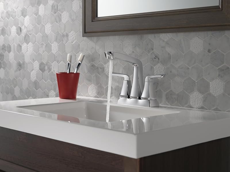 Faucet Vesna 25789LF - Grifo de baño de 2 manijas con montaje de drenaje y cierre de drenaje sin preocupaciones, cromado