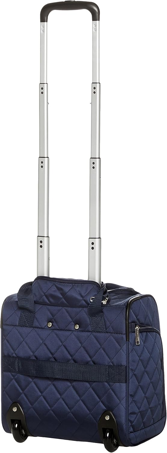 Amazon Basics Underseat Travel Luggage/Suitcase with Telescopic Handle and 2 in-line Skate Wheels - 35.5 cm, Navy Blue Quilted - Image 4