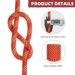 1/2 Inch Climbing Rope 200 Ft Red - 48 Strands Tree