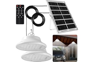 FLRONGSUN Solar Shed Light Pendant Light Day and Night Auto Dusk to Dawn Solar Light Indoor and Outdoor with Remote Controlfor Barn, Patio, Garden, Yard, Gazebo,Tent,Chicken Coop, Night Fishing(2 Lamps)