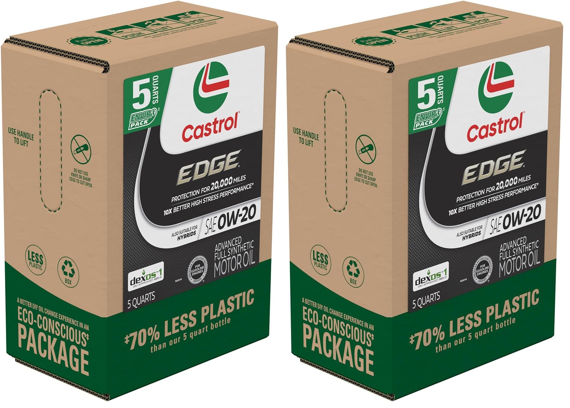 Castrol Edge 0W-20 Advanced Full Synthetic Motor Oil, 5 Quart, Eco Pack (Pack of 2)