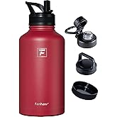 Fanhaw 64 oz Insulated Water Bottle – Large Stainless Steel Jug with 3 Lids (Straw, Spout, Carabiner) | Heavy-Duty, for Camping, Backpacking, Long Hikes & Outdoor Work (Red)