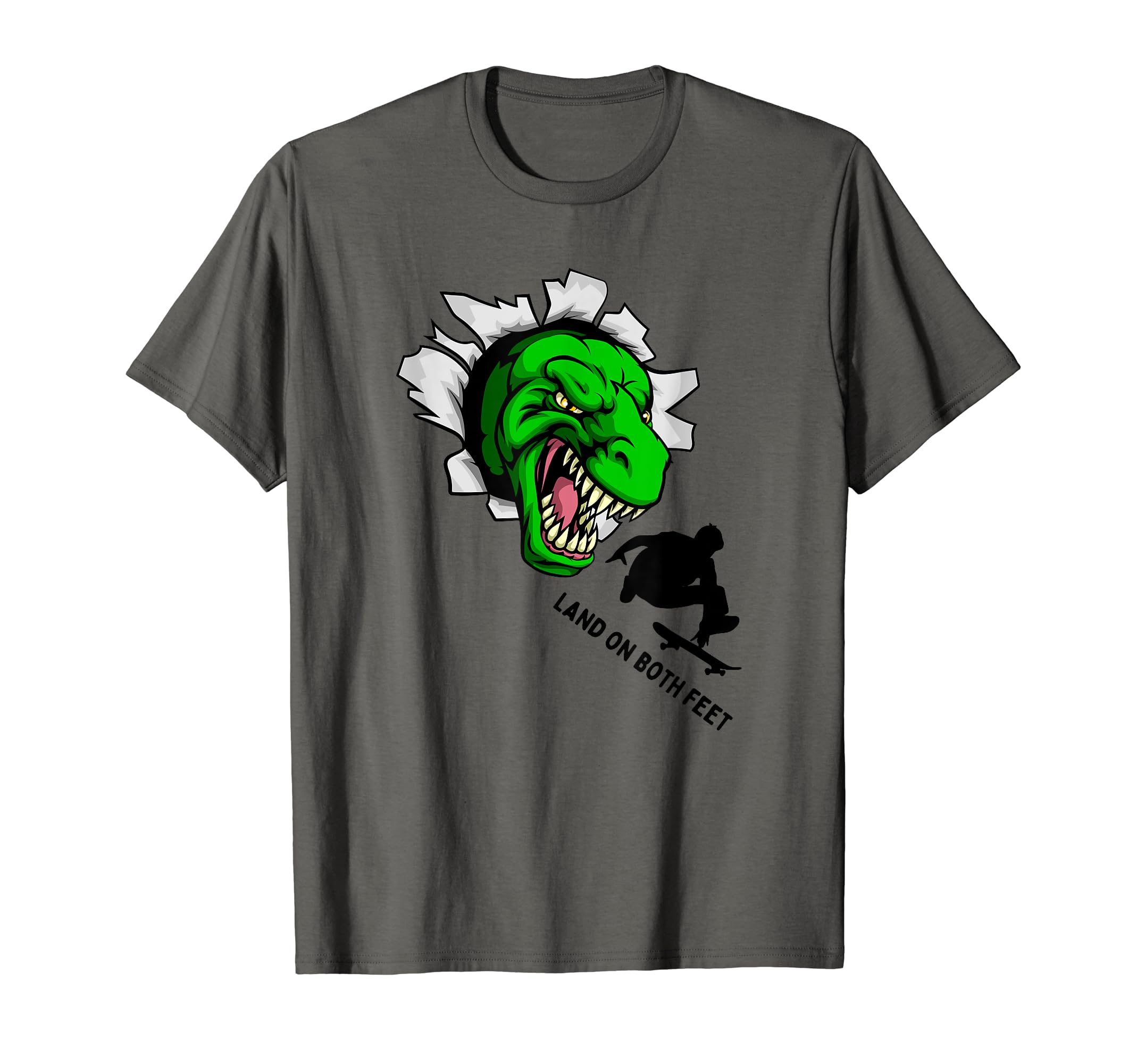 Scary Dinosaur Face Skater land on both feet Pro Skateboard T-Shirt
