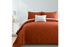 Yiran Burnt Orange Quilt Set King Size Bedding Set Lightweight Fall Bedspreads 3 Piece Soft Microfiber Terracotta Diamond Pattern Bed Coverlet for All Season with 2 Pillow Shams (96x90 Inch)