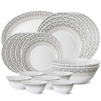 Larah by Borosil Classic Opalware Dinner Set, 21-Pieces, White