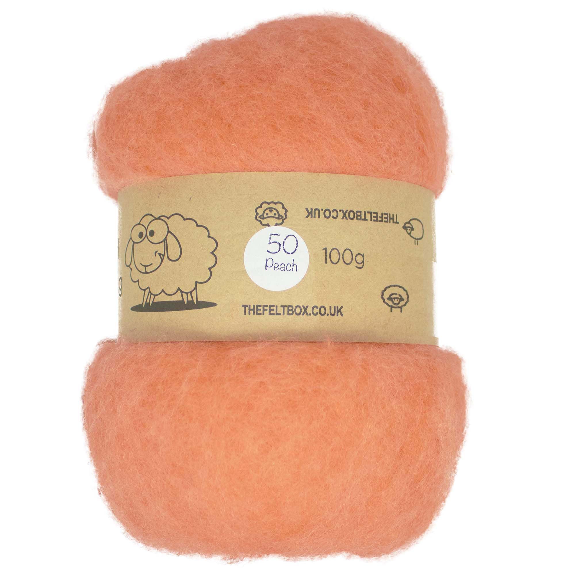 The Felt Box Needle Felting Wool Carded Batting : Short Coarser Mixed Together Fibres, Use as Core or Finish Wool 100 g | 3.5 oz- Peach #50