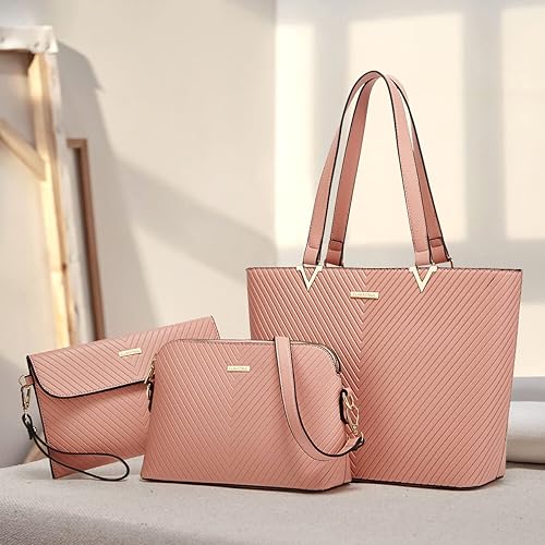 Women Fashion Synthetic Leather Handbags Tote Bag Shoulder Bag Top Handle  Satchel Purse Set 4pcs