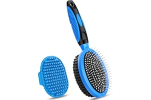 UGNEL 2PCS Pet Grooming Tools - Double-Sided Brush for Shedding and Bathing, Suitable for Short/Long Haired Dogs Cats and Horses, Deshedding Dog Brush, Mane & Tail Combs for Horses - Pet Supplies (Blue)