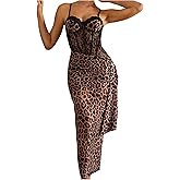 SHENHE Women's Cheetah Print Lace Bustier Corset Dress Sexy Bodycon Party Evening Long Dress