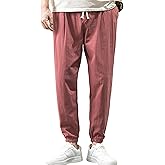 Zontroldy Men's Pants Cotton Linen Yoga Golf Beach Jogger Sweat Lounge Harem Pants Trousers(0009-BeanRed-L)