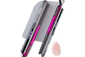 ANGENIL Professional Titanium Flat Iron Hair Straightener and Curler 2 in 1, Dual Voltage Hair Straighteners for Women, 20S Fast Heating Flat Iron 1-inch with Anti-scalding and Anti-Slip Silicone Mat