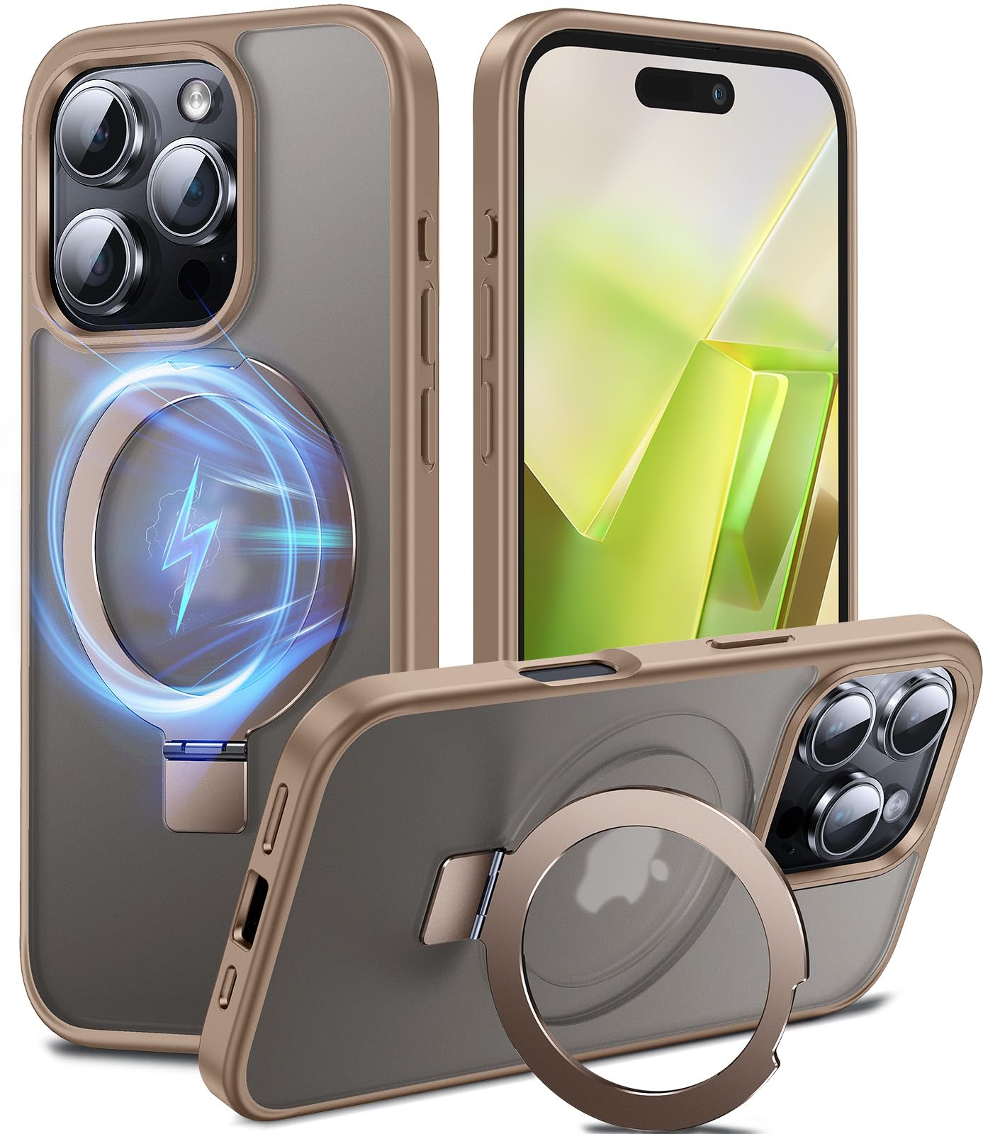 Photo 1 of Chicfun 3-in-1 [Magnetic+Kickstand+Ring Holder] for iPhone 16 Pro Case with Stand Ring Holder,Compatible with MagSafe, Military Shockproof Kickstand Case iPhone 16 Pro Desert Titanium