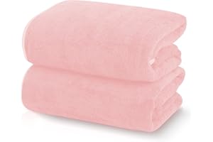 TENSTARS Silk Hemming Bath Towels for Bathroom Clearance - 27 x 55 inches - Light Thin Quick Drying - Soft Microfiber Absorbent Towel for Bath Fitness, Sports, Yoga, Travel, Gym - 2 Pack, Pink