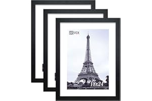 VCK 18x24 Poster Frames 3 Pack Black MDF Wood and Polished Plexiglass Frame,Display Pictures in Horizontal and Vertical