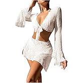 SHENHE Women's 4 Piece Swimsuit Halter Triangle High Cut Bikini Set with Coverup Top and Skirt