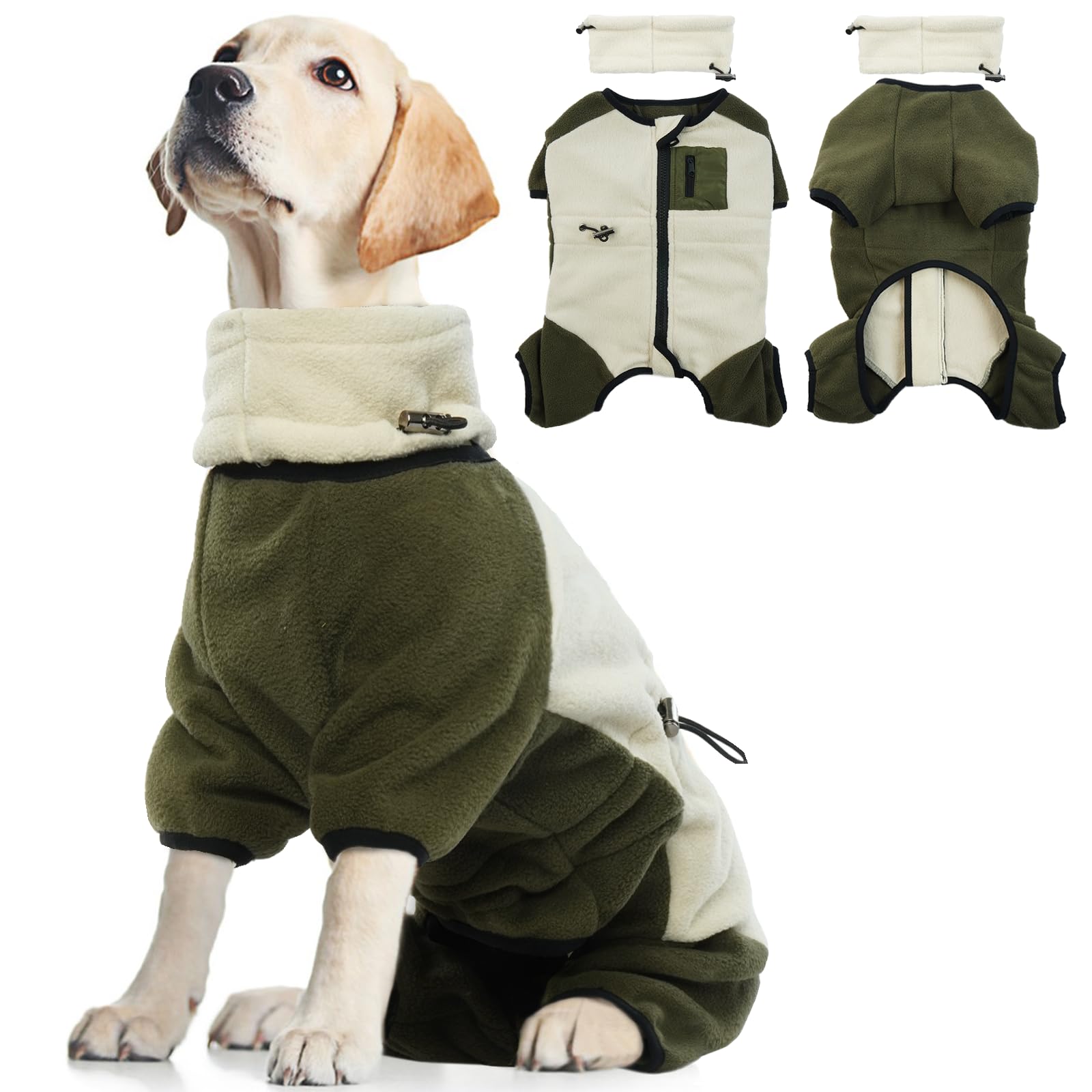 XL Dog Coats With Legs, Warm Jumper Comfortable Dog Fleece Overalls Winter Coat with Legs All in One Suit with Legs Fleece Jumpsuit Easy to Put on and Take off(Beige, XL) — image 1