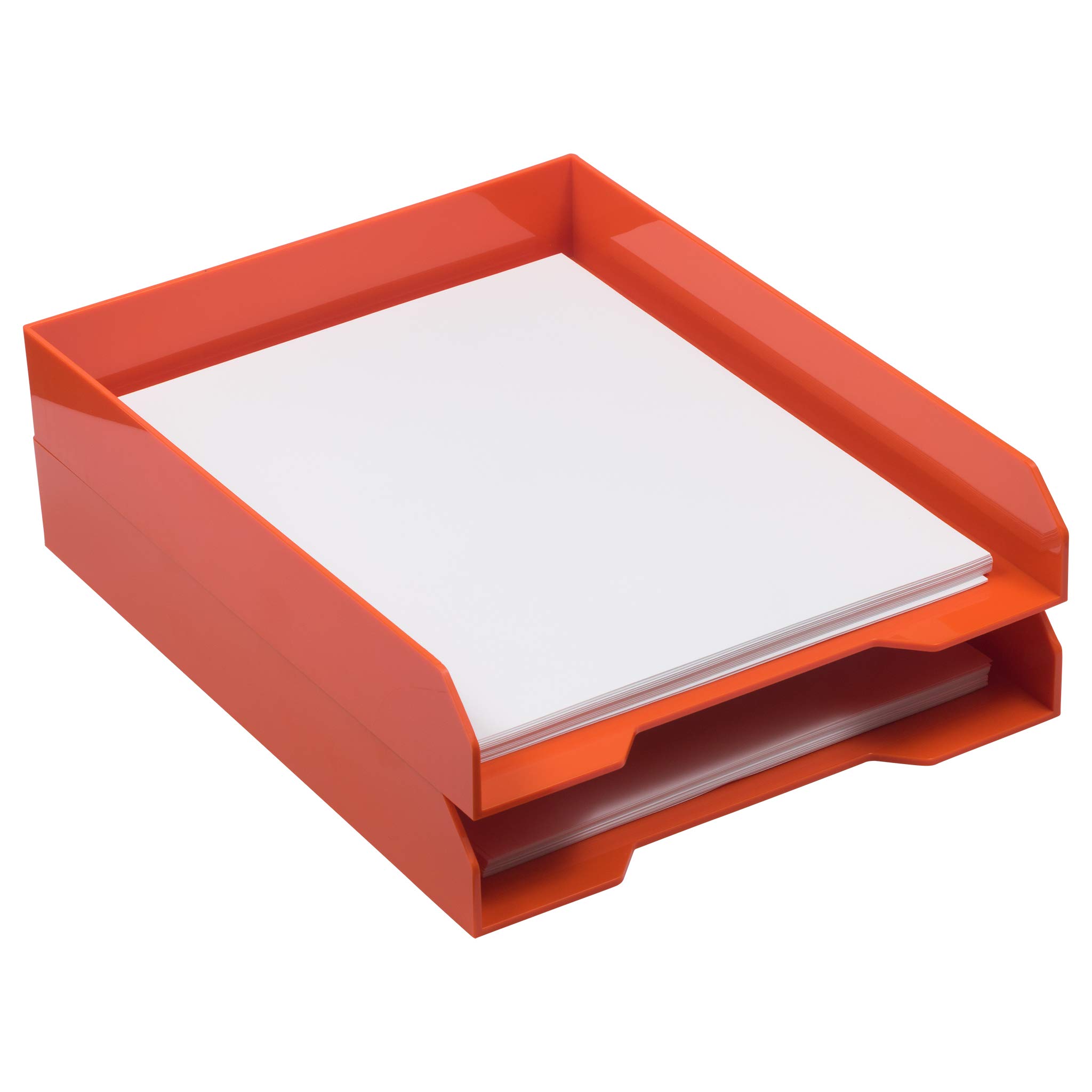 JAM PAPER Stackable Paper Trays - Orange - Desktop Document, Letter, & File Organizer Tray - 2/pack