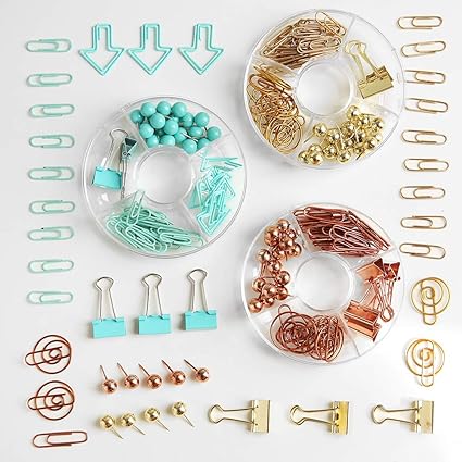 Amazon Outuバインダークリッププッシュピンゴールドとローズゴールドひな形組み合わせセットプッシュピンクリップh0007 画びょう ピン 文房具 オフィス用品